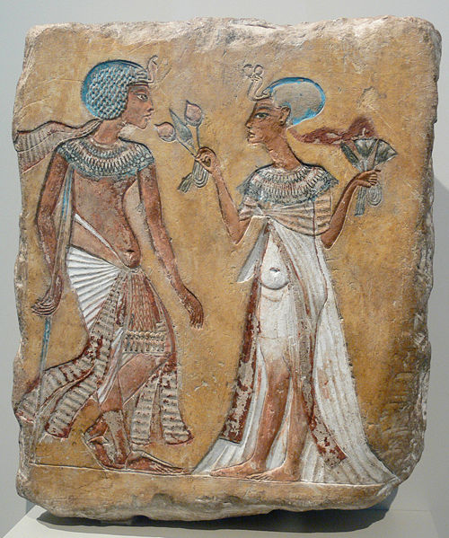 A royal couple in the Armana style - possibly Smenkhkare and Meritaten A royal couple in the Armana style - possibly Smenkhkare and Meritaten