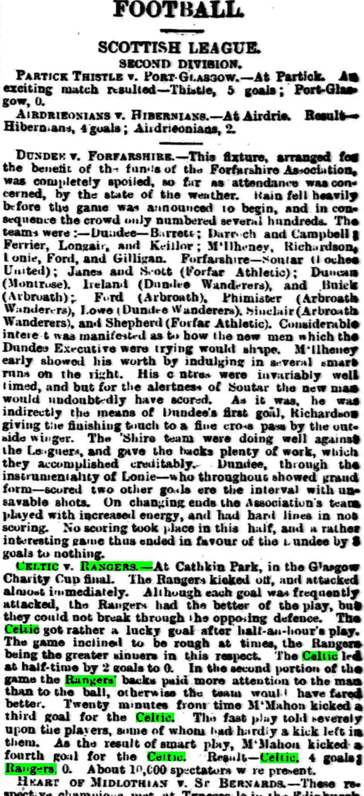 1895-05-25: Celtic 4 - 0 Rangers, Glasgow Charity Cup Final