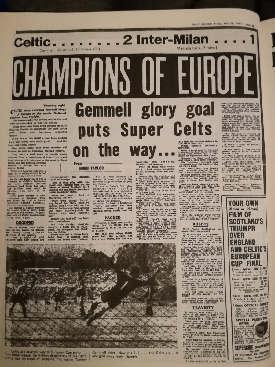 1967-05-25: Celtic 2-1 Inter Milan, European Cup - Daily Record - The Celtic Wiki