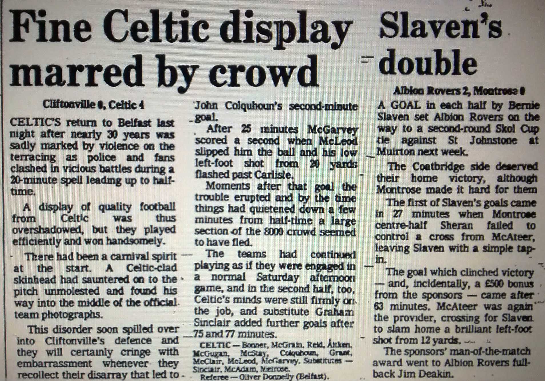 1984 Celtic v Cliftonville report