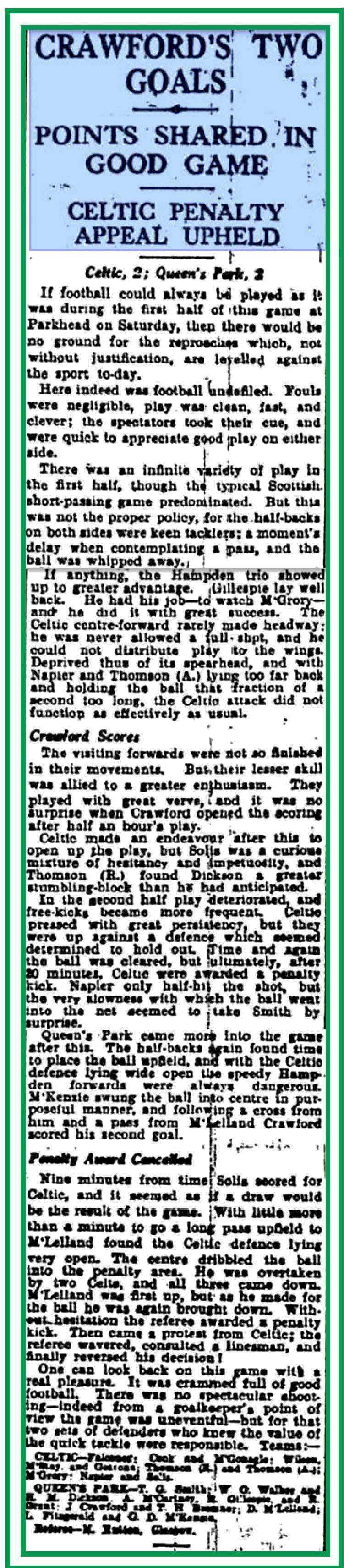 Celtic v Queens Park Sep 1931