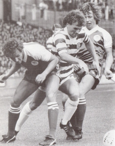 Provan beats the Hibs defence 1981