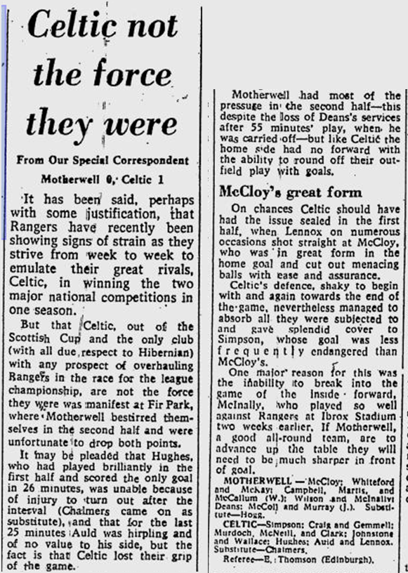 Motherwell v Celtic, League, 10/2/68