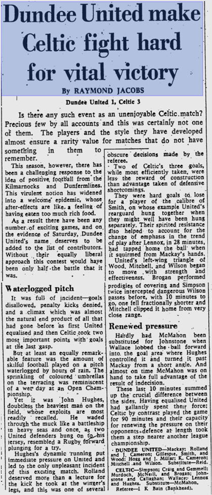 Dundee Utd v Celtic, League, Herald, 18/1/69