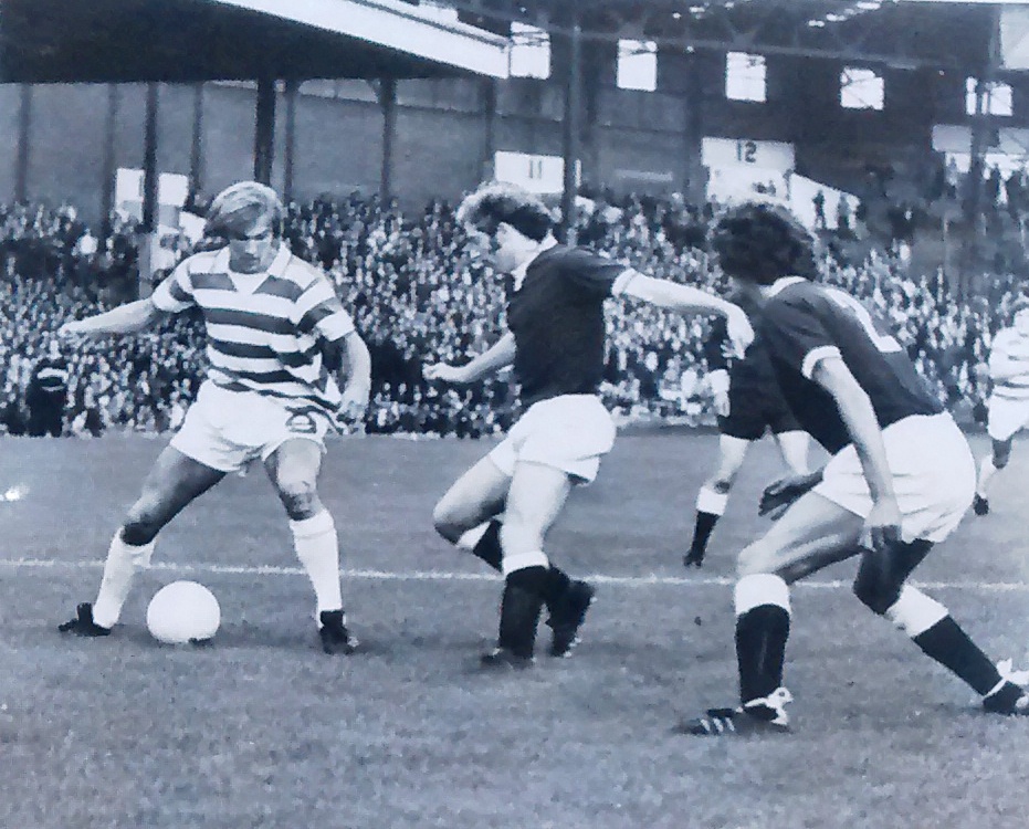 Dalglish takes on Hearts defence 1975