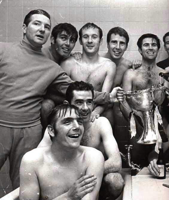 Celtic players celebrate the 1969 LCF win over St Johnstone