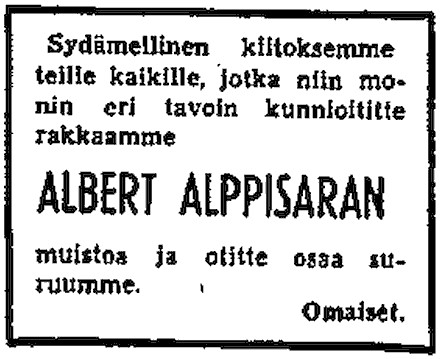 Albert Isidor Alppisara - Ristniemen suku Albert Isidor Alppisara - Ristniemen suku