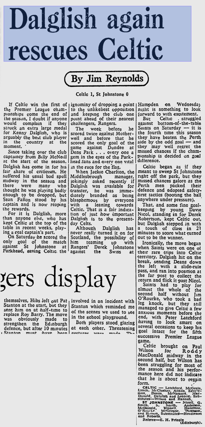 Celtic v St Johnstone, League, 3/4/76