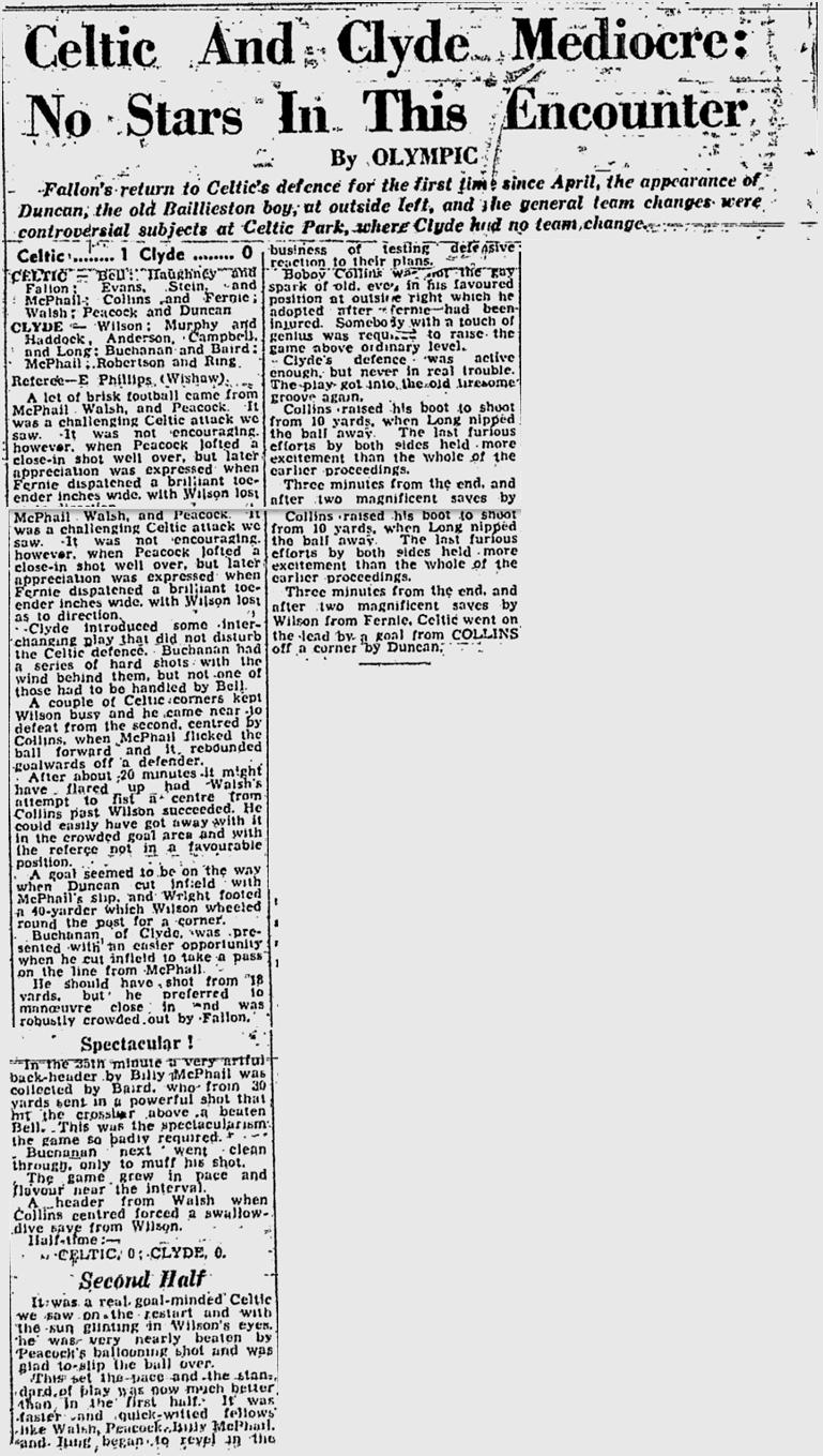 Celtic v Clyde, League, September 1953, Evening Times