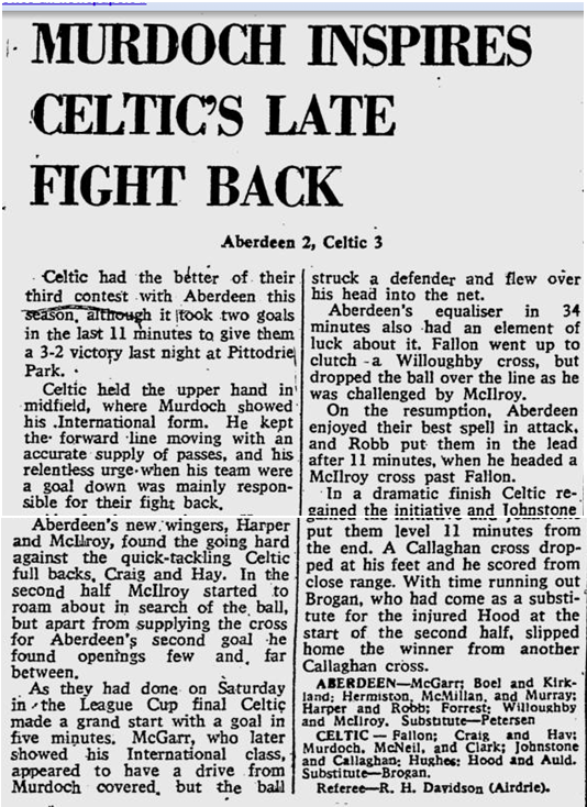 Aberdeen v Celtic, League, 29/10/69