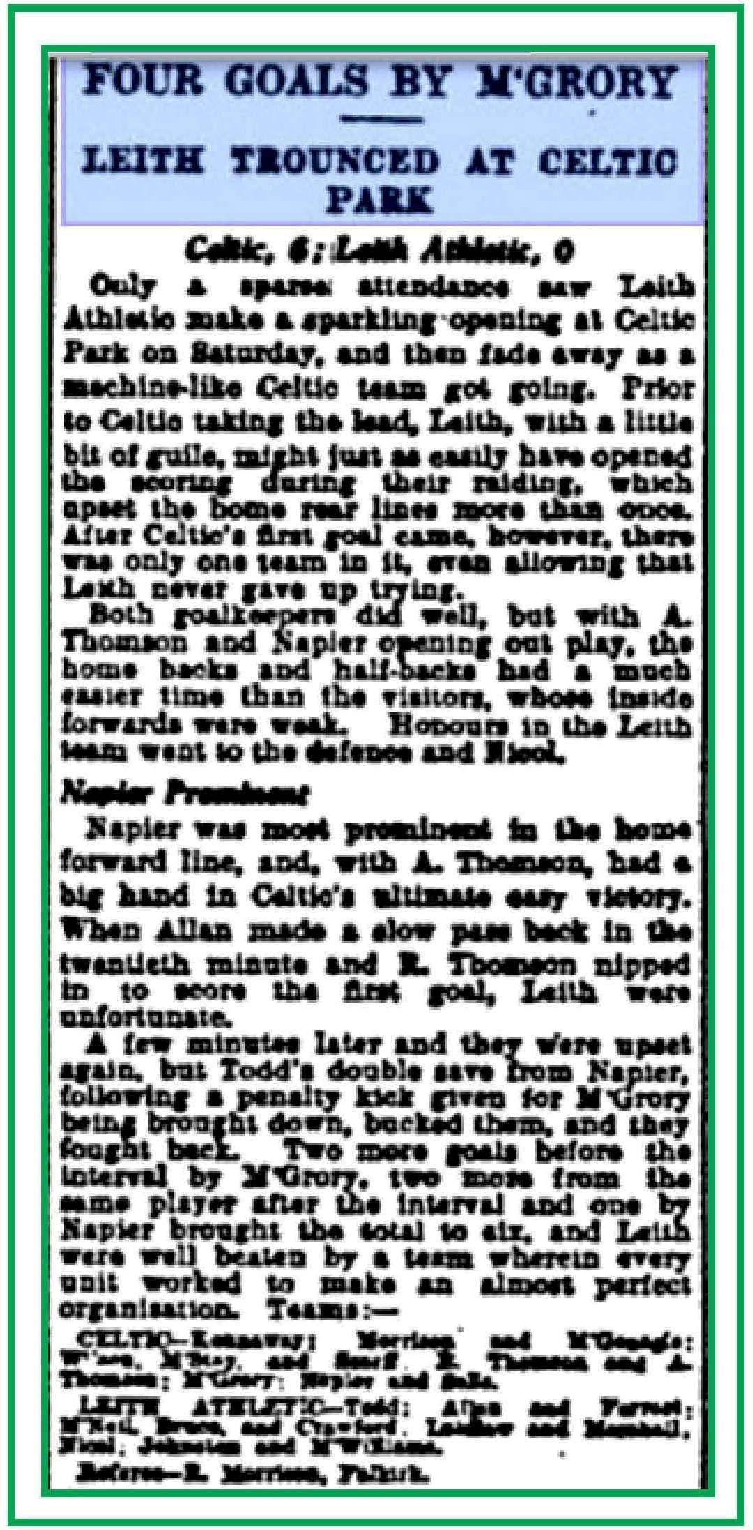 Celtic v Leith Ath. Dec 1931