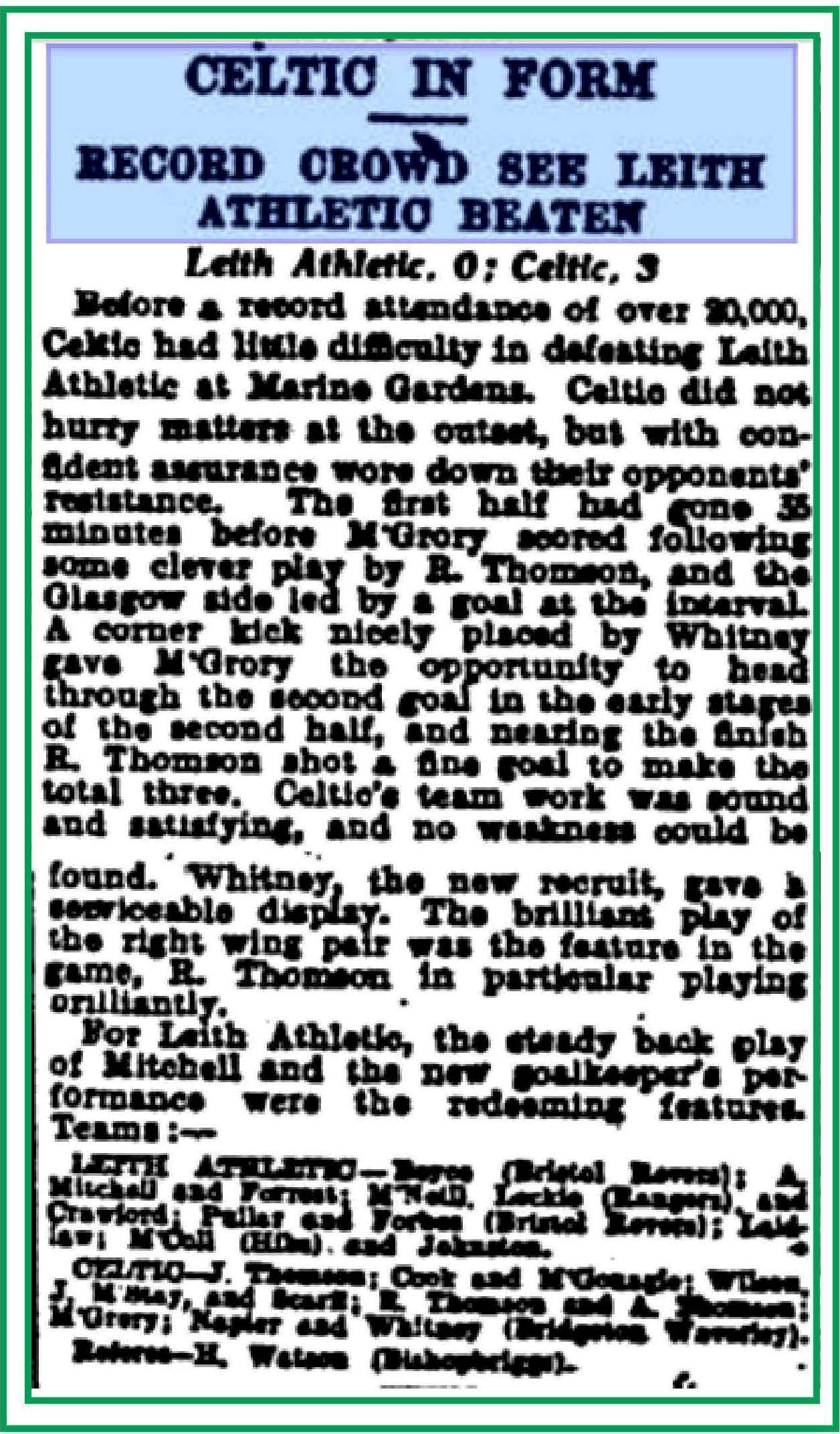 Leith Ath v Celtic Aug 1931