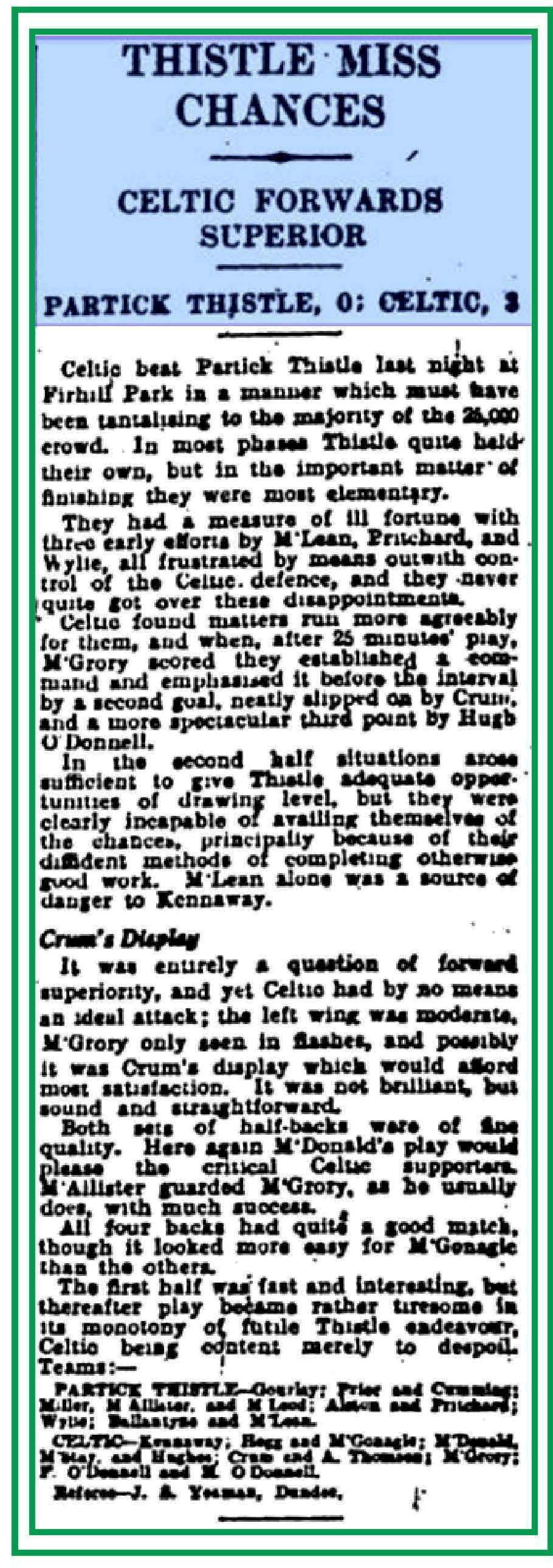 Partick Thistle v Celtic Aug 1933