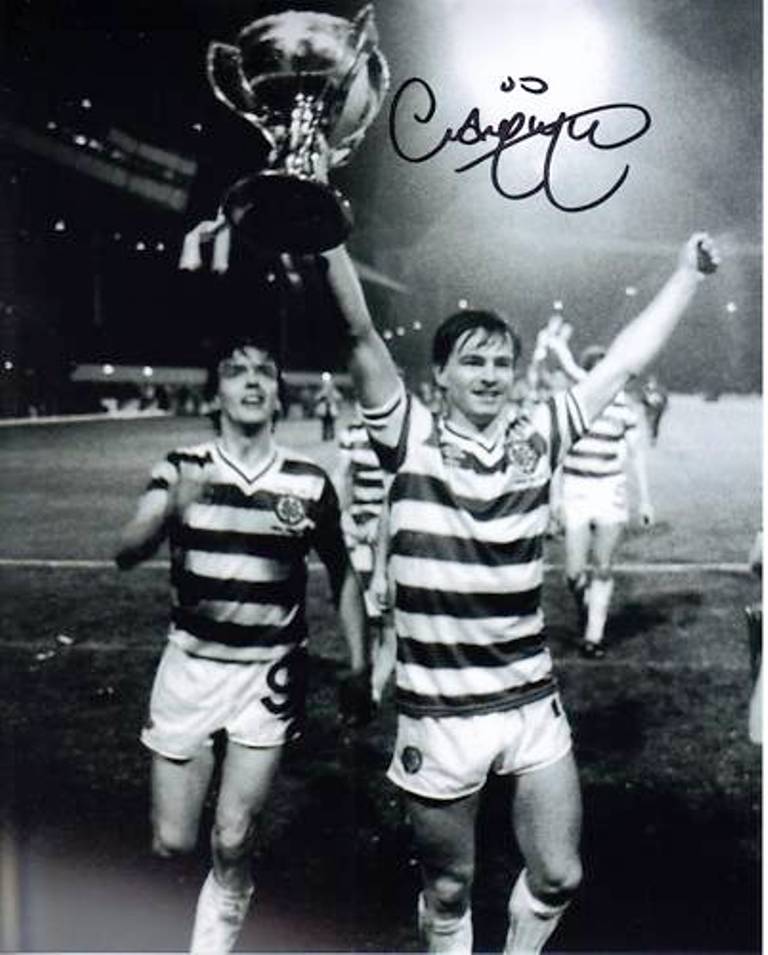 Nicholas celebrates with McGarvey after the LCF victory of 1982