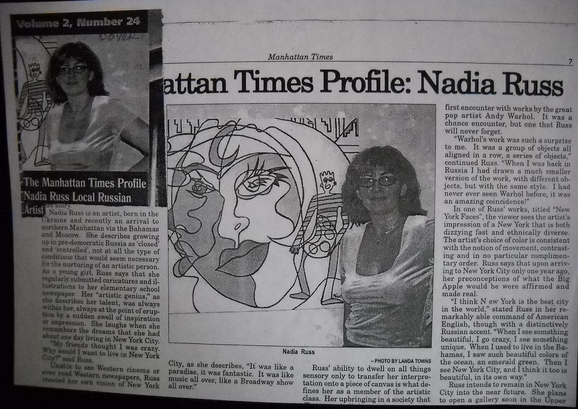 Article about Nadia Russ (Ndejda Maloletneva) in Manhattan Times, New York, 2001 Article about Nadia Russ (Ndejda Maloletneva) in Manhattan Times, New York, 2001