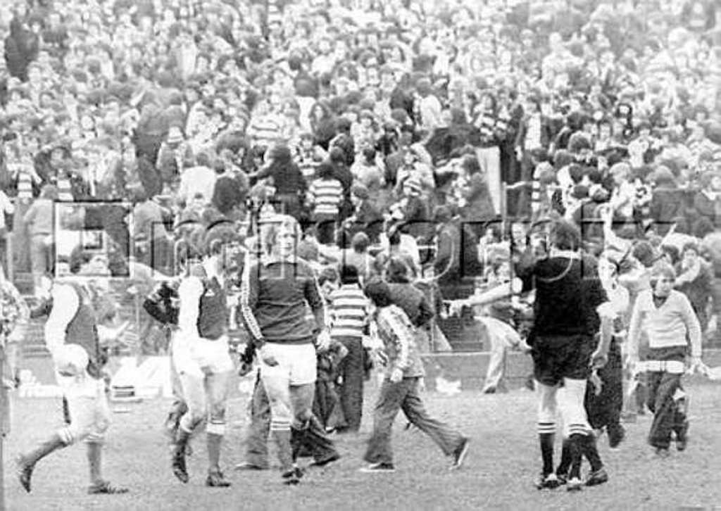 Celtic fans invade the park at Easter Road 1978