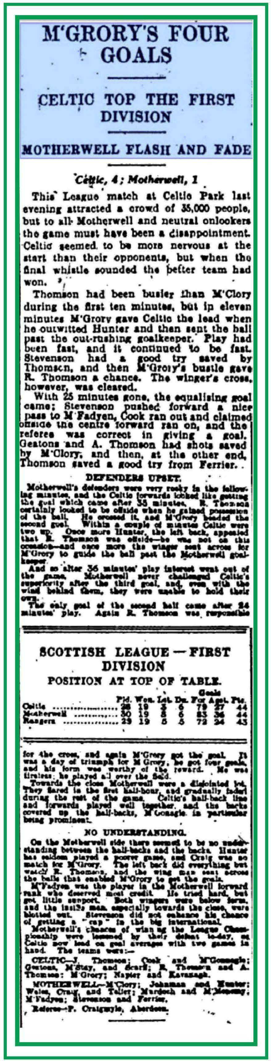 Celtic v Motherwell Mar 1931