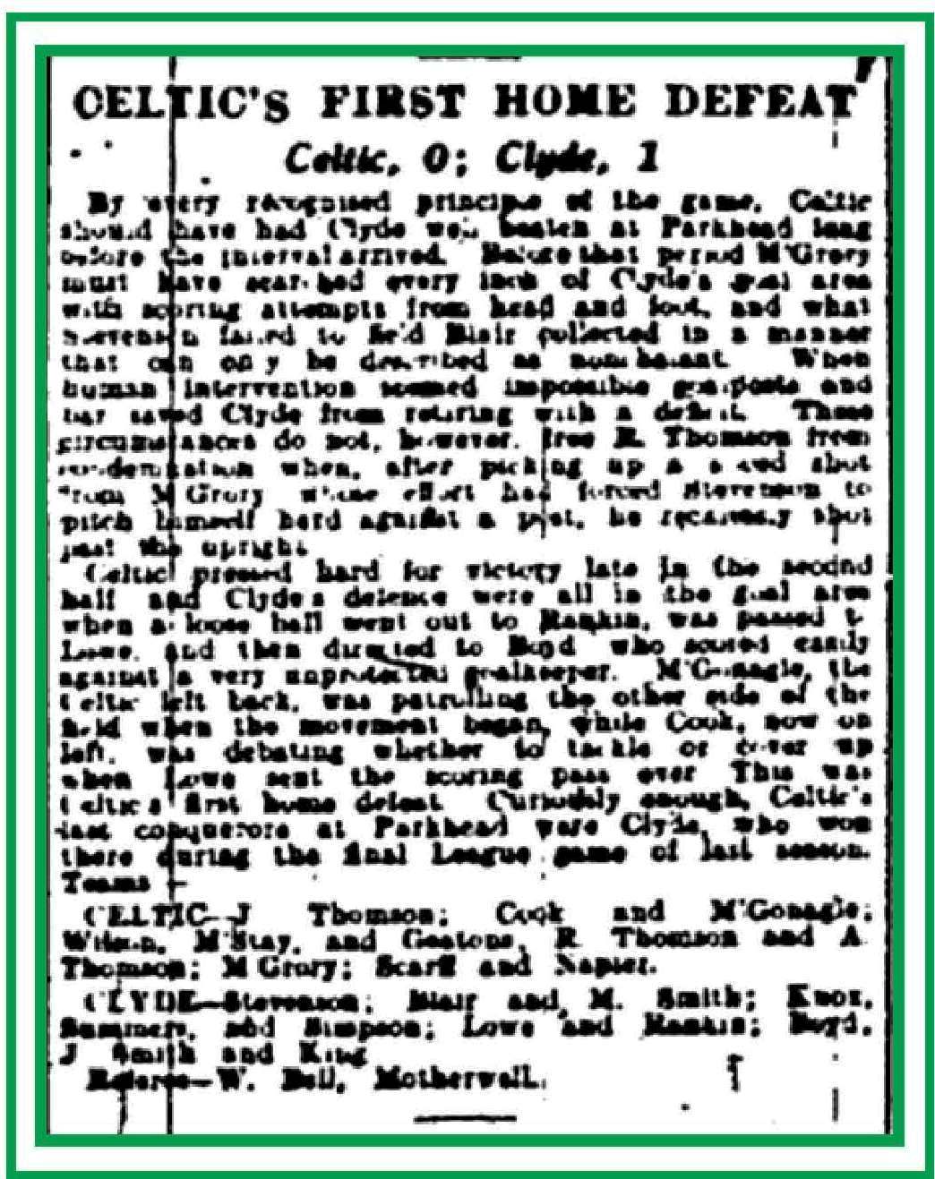 Celtic v Clyde Feb 1931