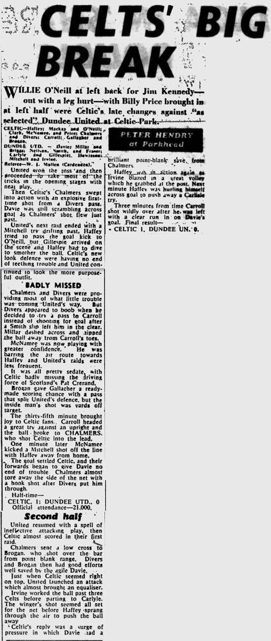 Celtic v Dundee Utd, League, 20/10/62, Evening Times
