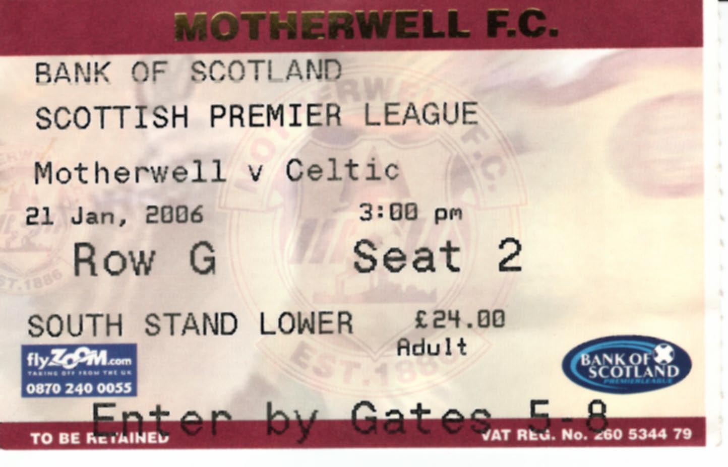 2006-01-22 Motherwell 1-3 Celtic, SPL Ticket