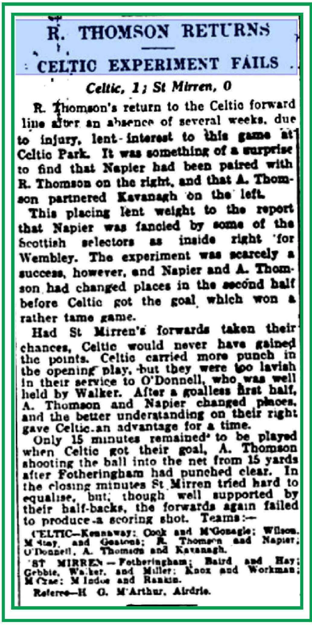 Celtic v St Mirren Mar 1932