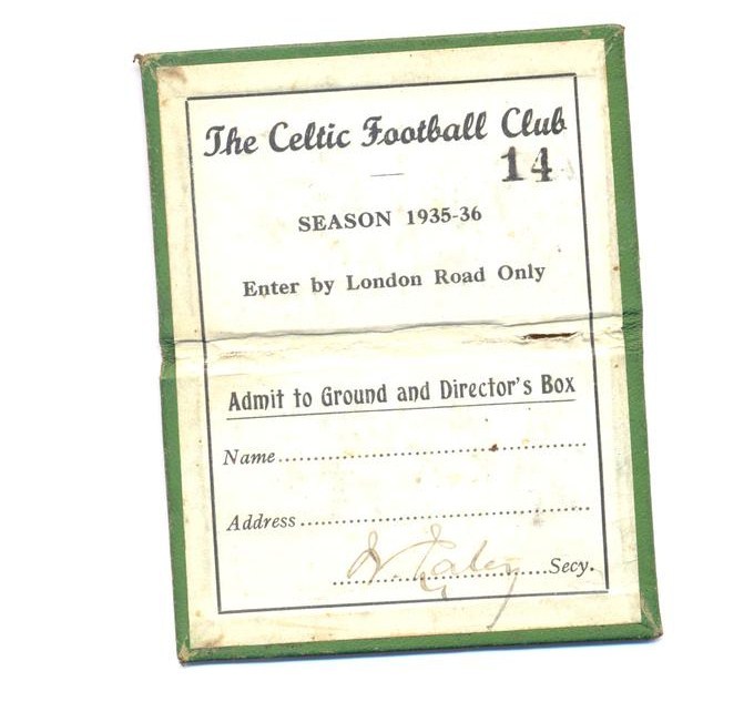 Green 1935-36 Season Ticket with the Four Leaf Clover