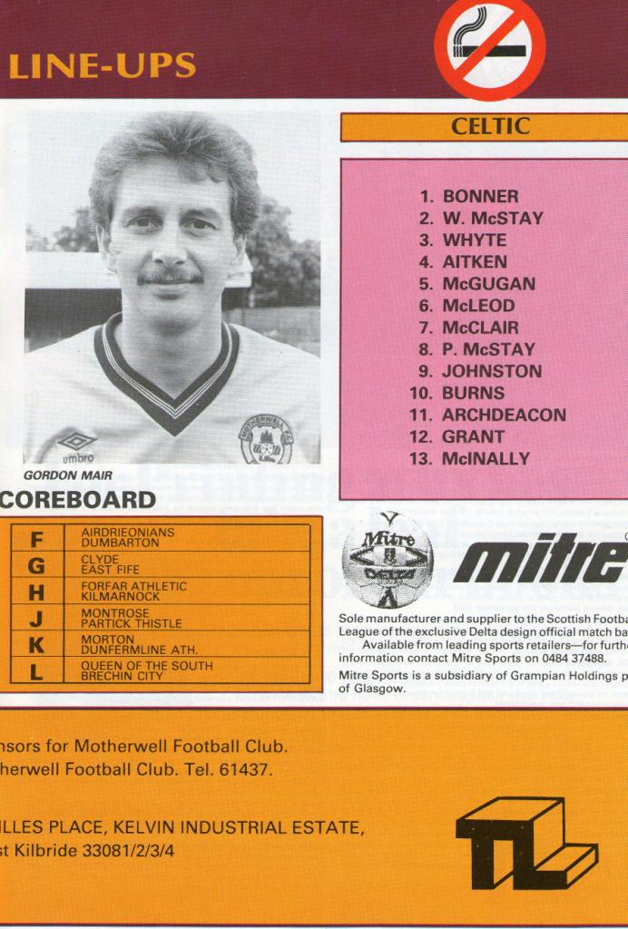 1986-08-13: Motherwell 0-4 Celtic, League - Pictures - The Celtic Wiki