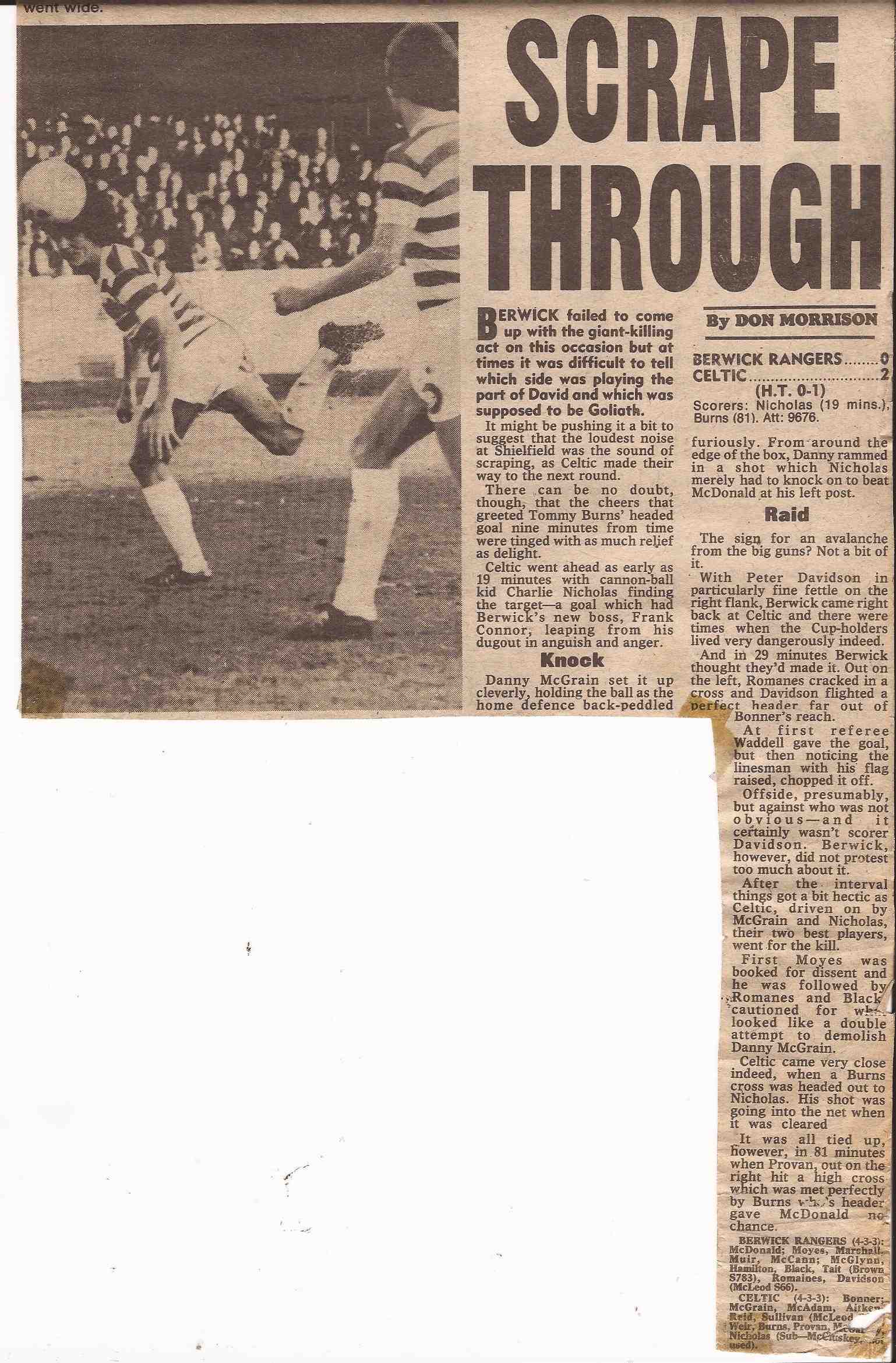 1981-01-24: Berwick Rangers 0-2 Celtic, Scottish Cup - The Celtic Wiki