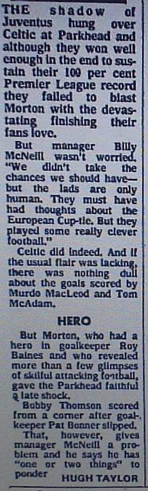 1981 Celtic 2-1 Morton report