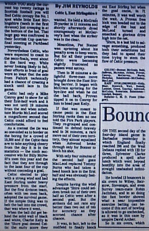 1981 Celtic 2-0 East Stirling report