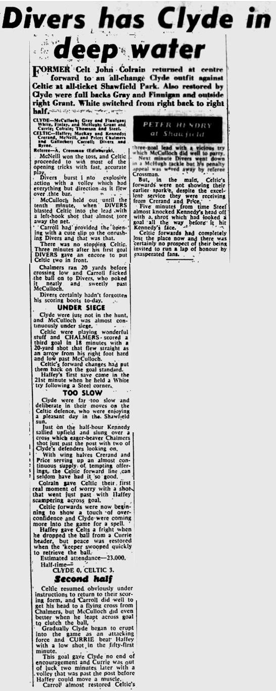 Clyde v Celtic, League, 15/9/62, Evening Times