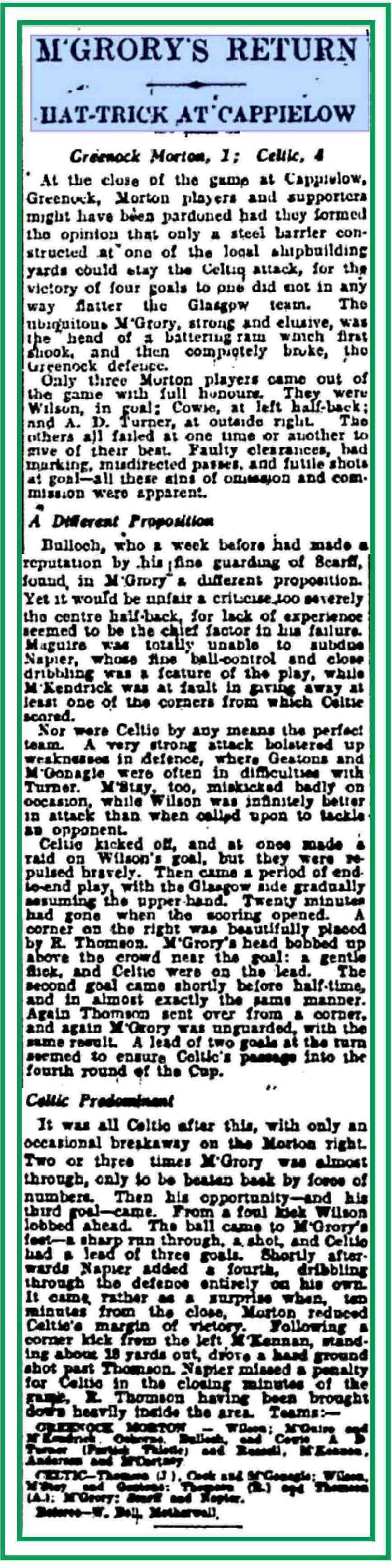 Morton 1 Celtic 4 S.C. Feb 1931  