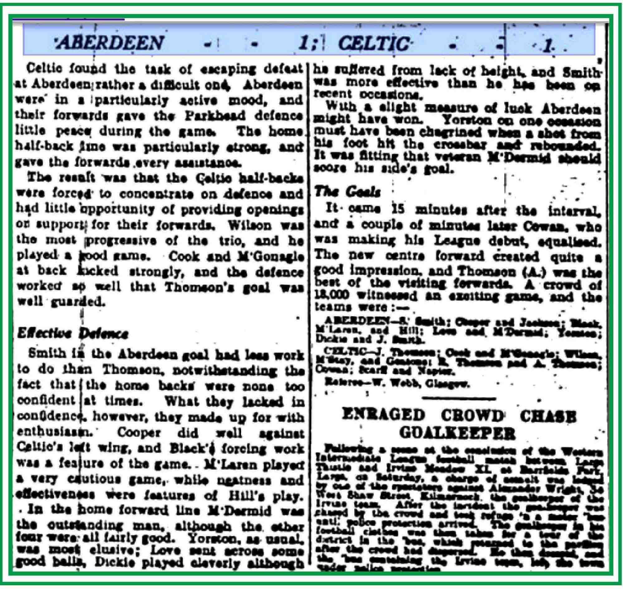 Aberdeen v Celtic Jan 1931