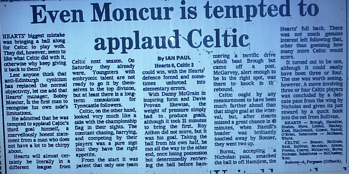 1981 Hearts 0-3 Celtic report