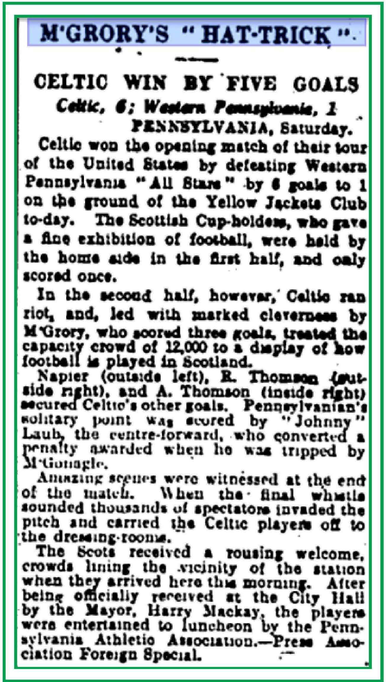 Pennsylvania Select v Celtic 1931 US Tour