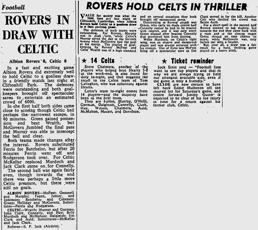 Albion Rovers v Celtic, Friendly, 5/2/69