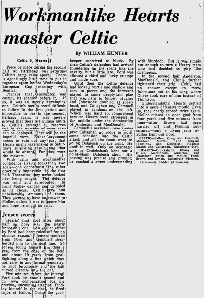 Celtic v Hearts, League, 8/11/69