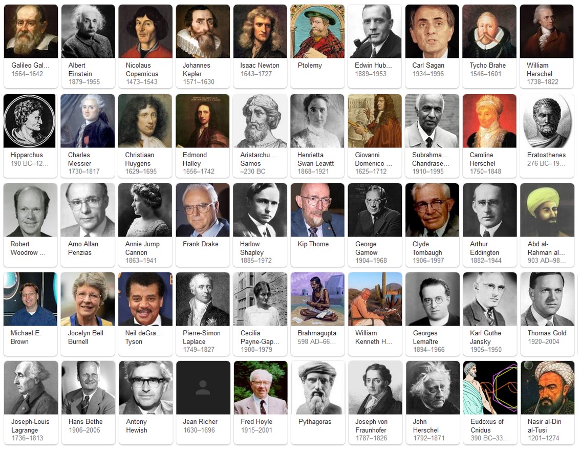 50 Greatest Astronomers (Google, 2020) 50 Greatest Astronomers (Google, 2020)