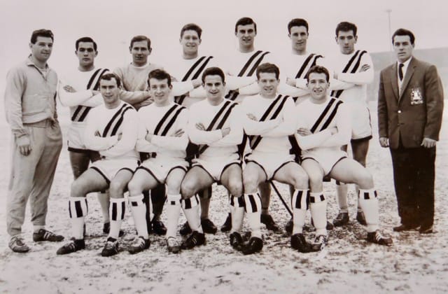 Cambridge United on Boxing Day 1962, when they lost 3-1 at home to Kettering Town in the Southern League Premier Division. Back from left: Roy Kirk (a