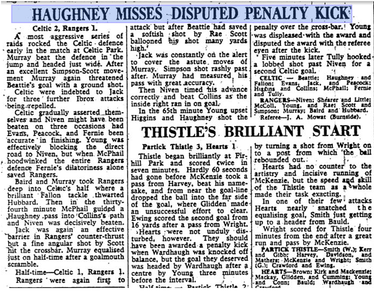 Celtic v Rangers, League Cup 1956; Glasgow Herald 16/8/56