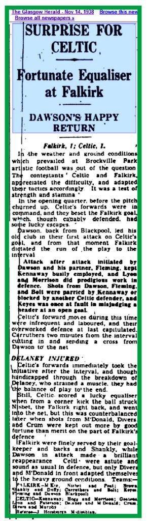 Falkirk v Celtic Nov 1938