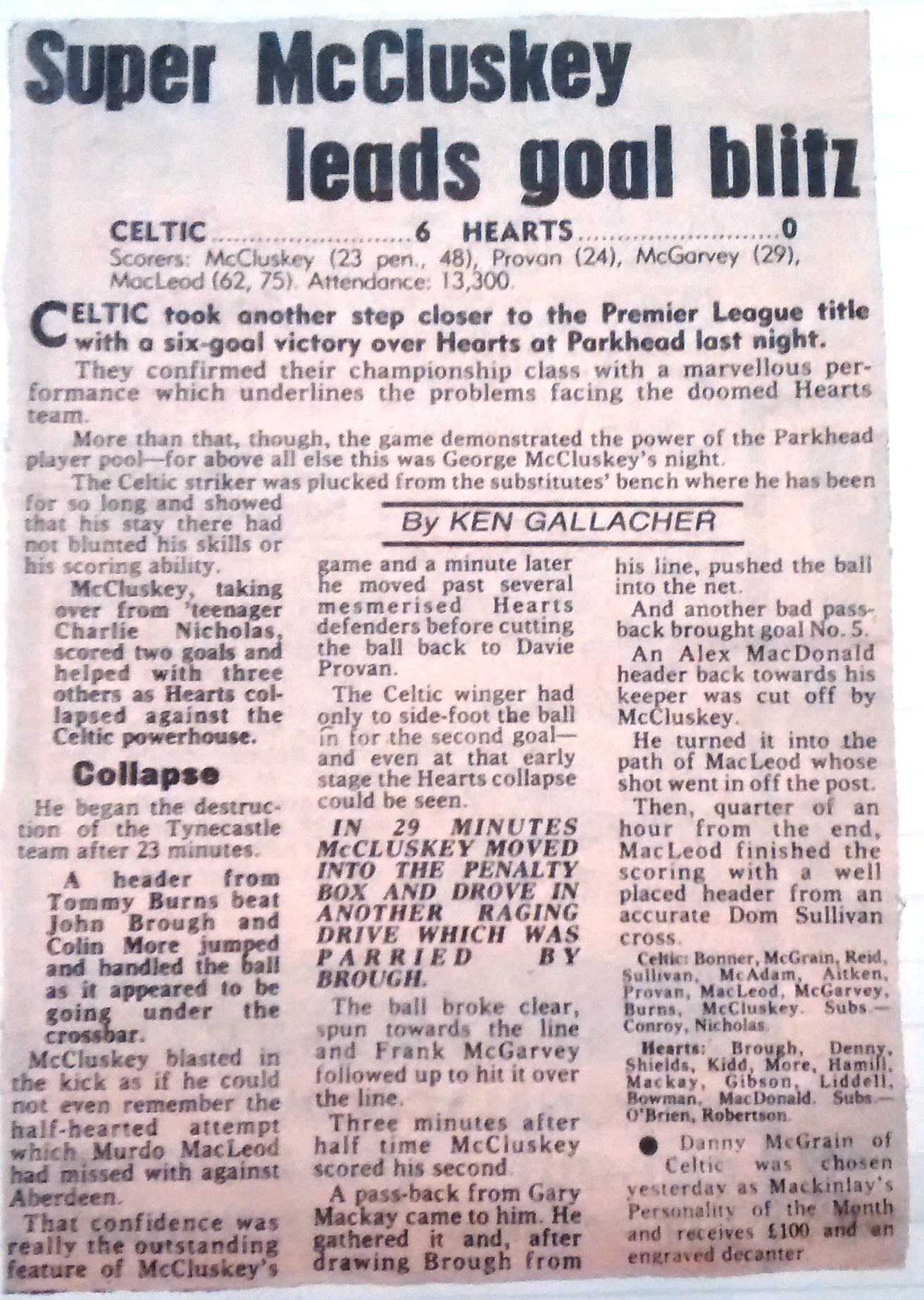 1981 Celtic 6-0 Hearts