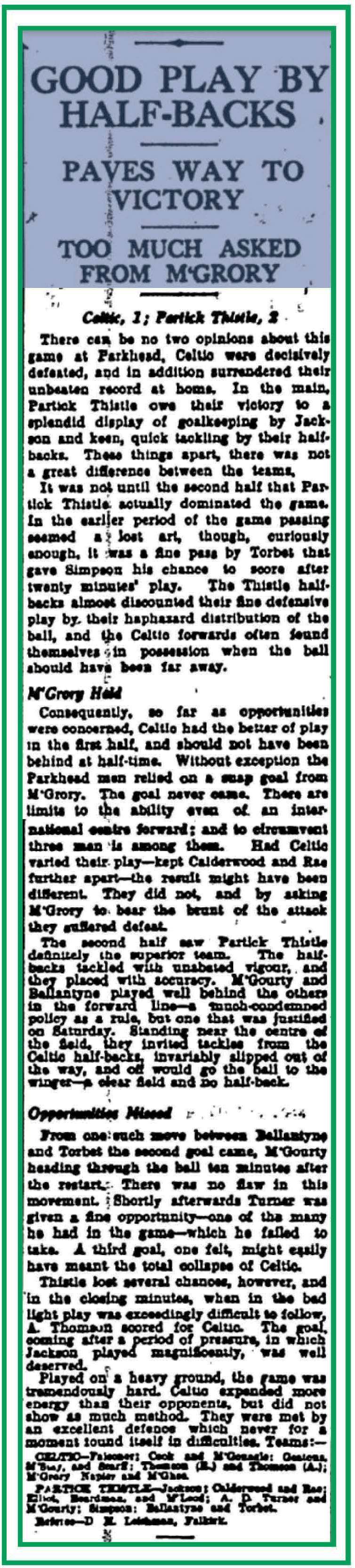 Celtic v Partick Nov 1931