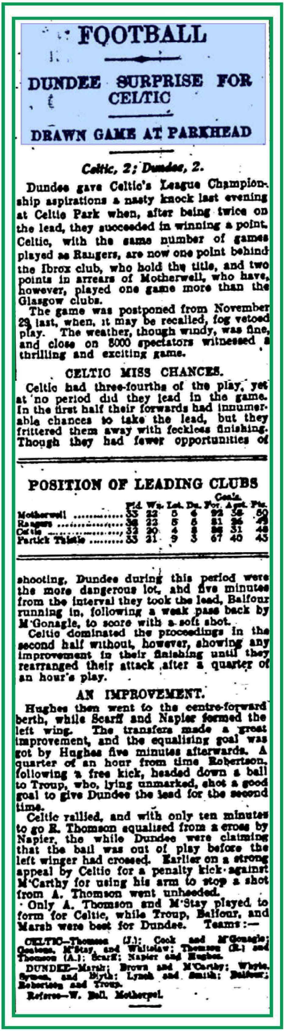 Celtic v Dundee Mar 1931