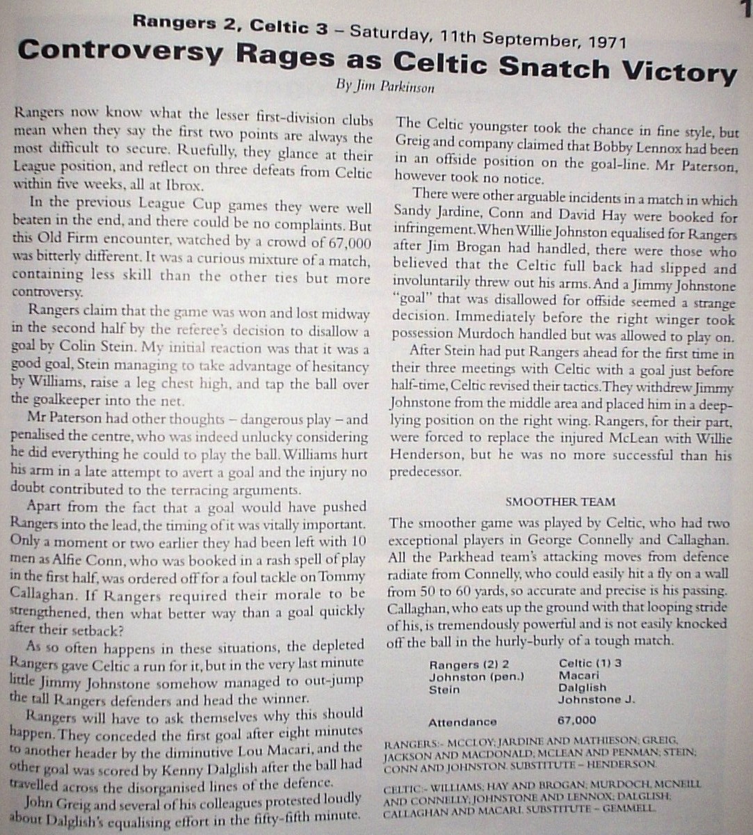 1971 Rangers 2-3 Celtic report