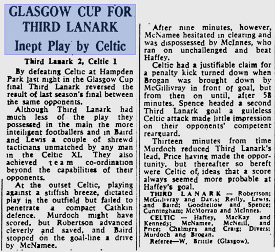 Third Lanark v Celtic, Glasgow Cup Final, 8/4/63