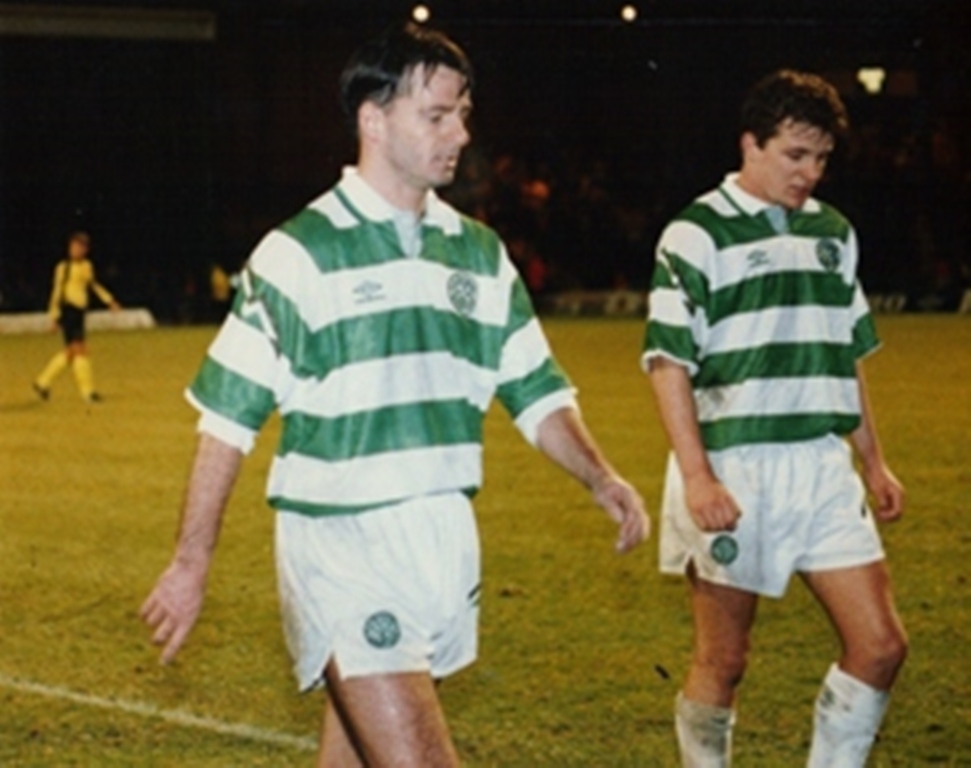 Nicholas and Slater leave the field after Dortmund defeat 1992