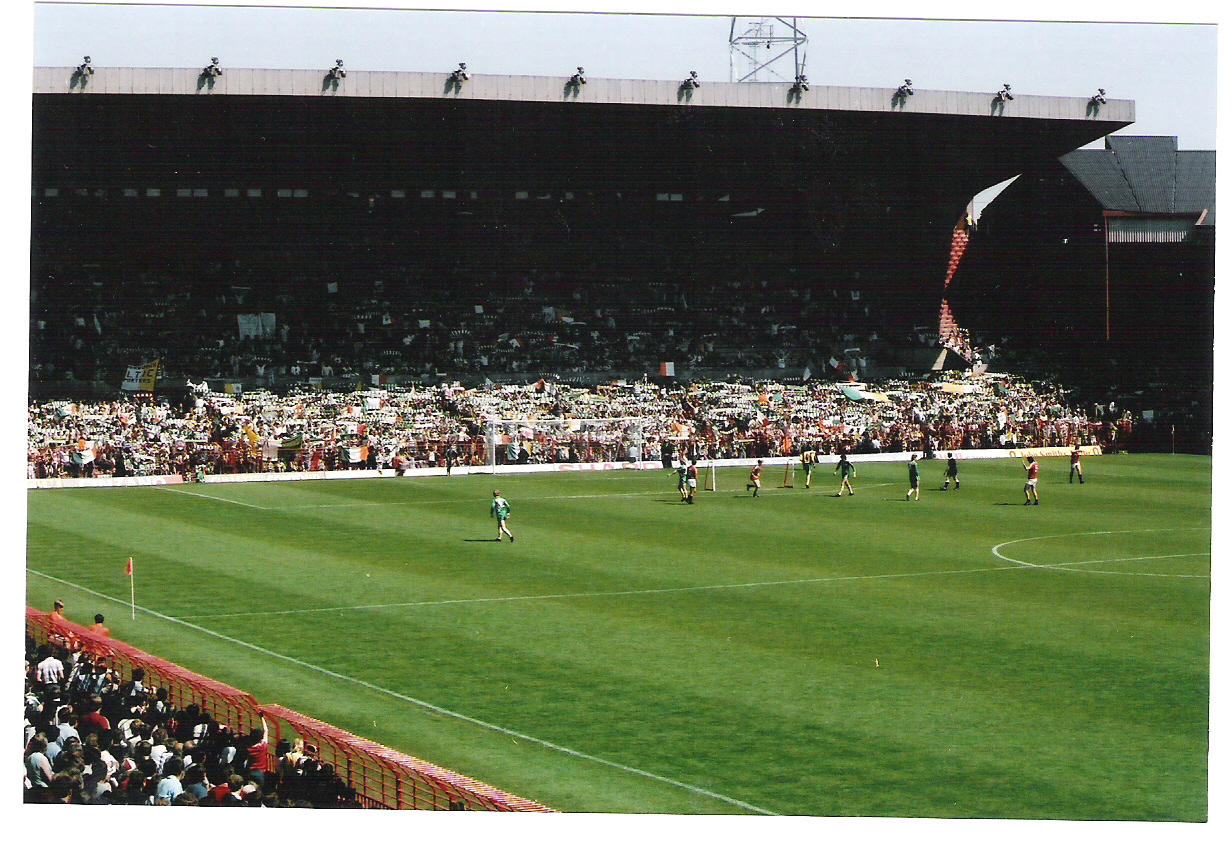 Celtic fans in full cry at Old Trafford 1984