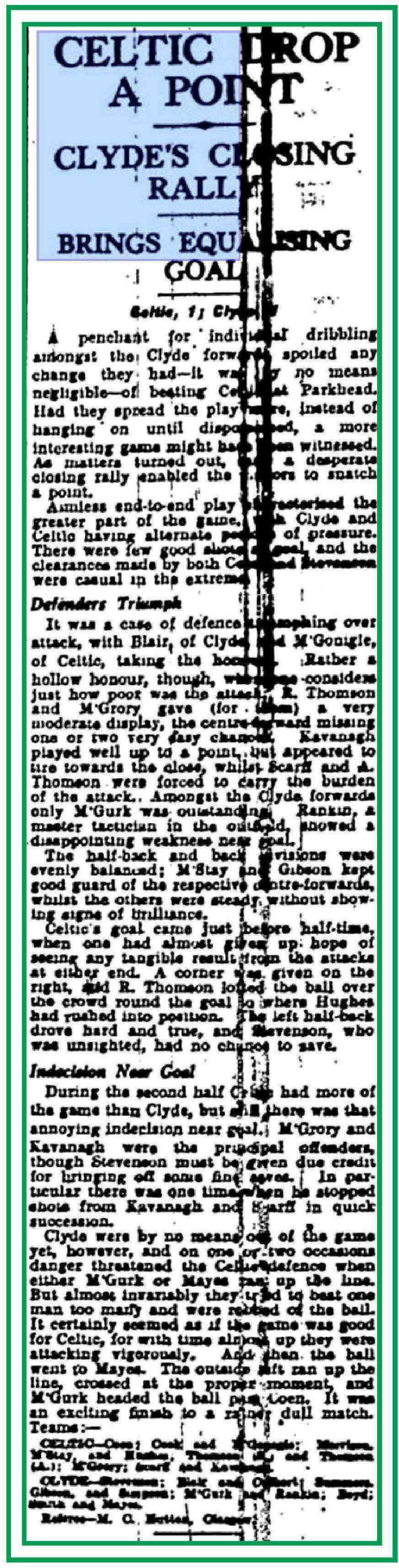 Celtic v Clyde Oct 1931