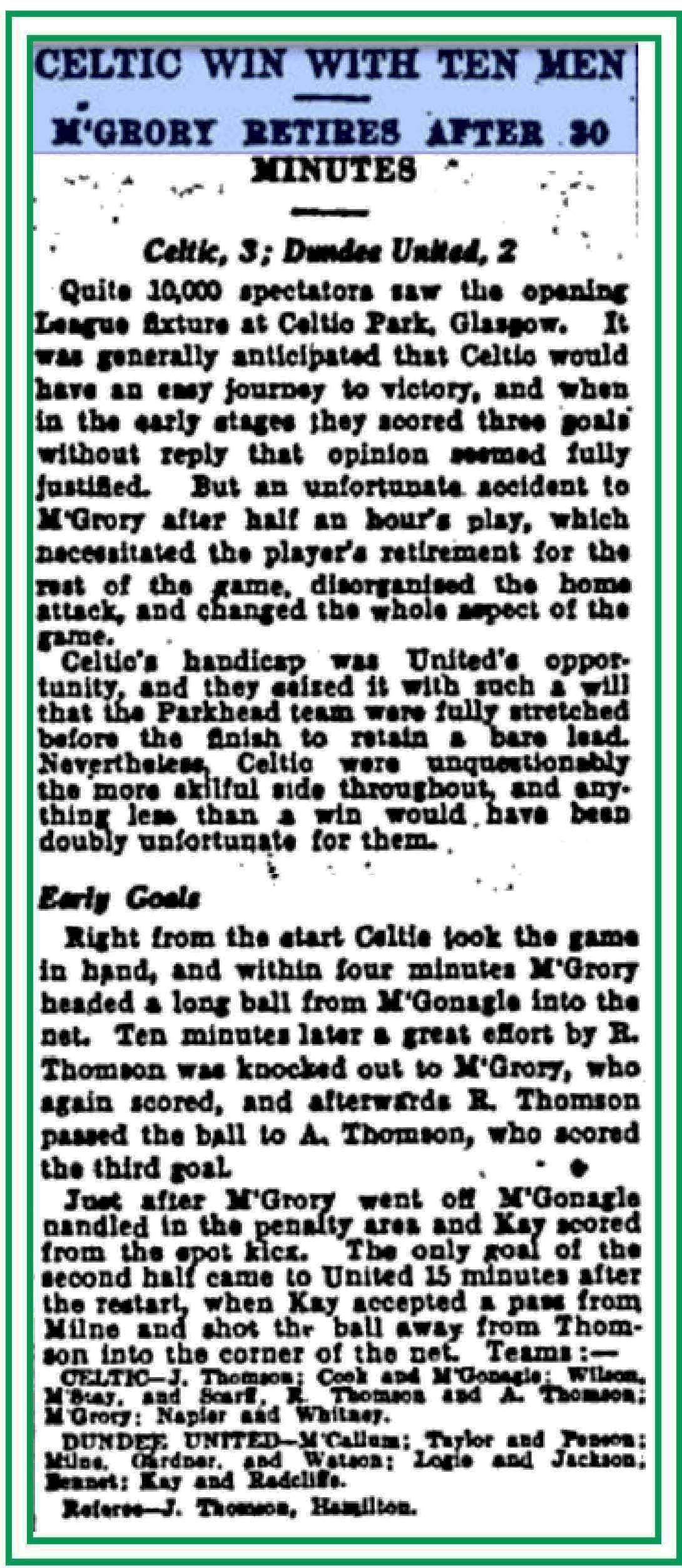 Celtic v Dundee Utd Aug 1931